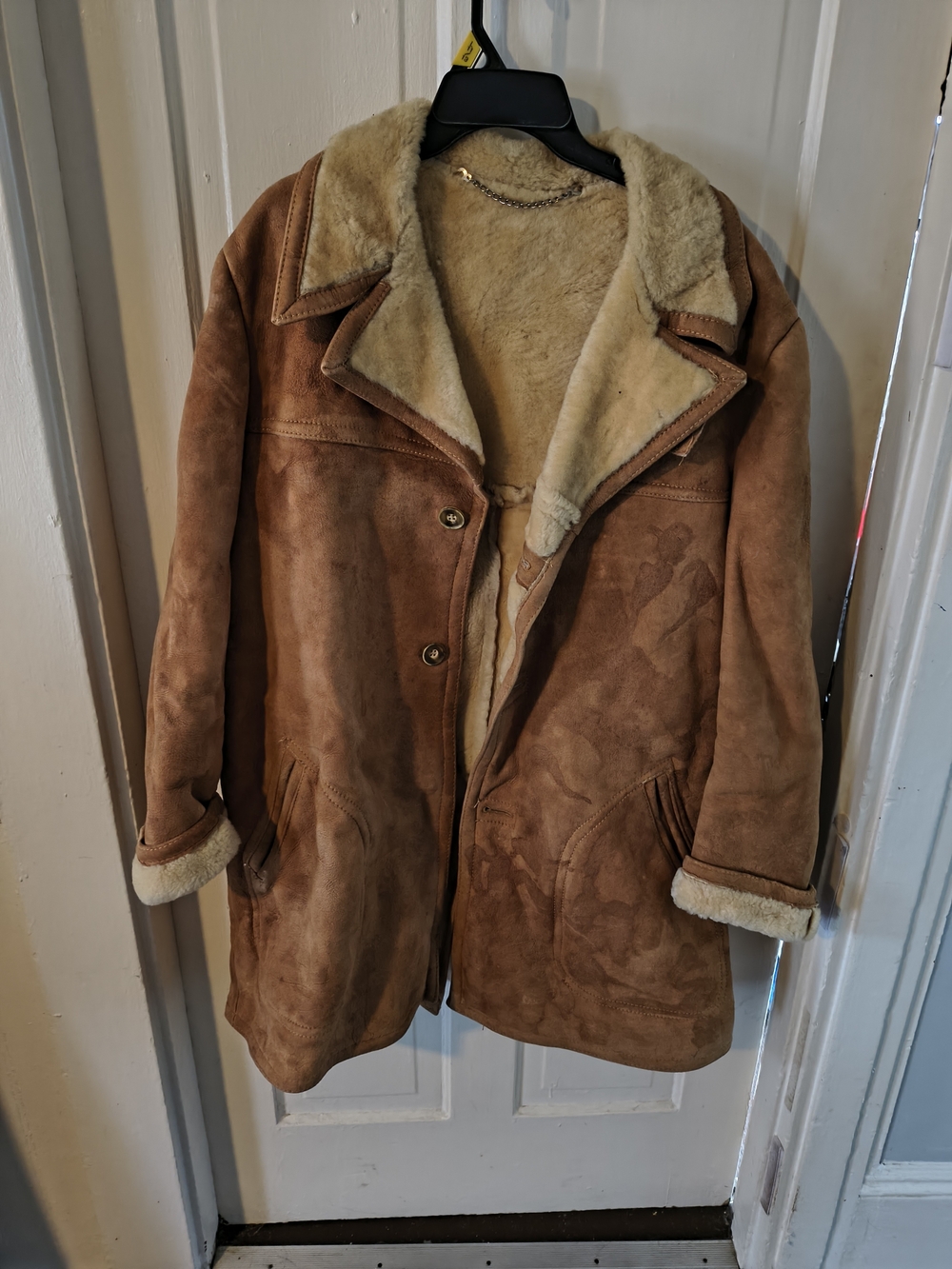 Men's Suede Shearling-Lined Pea Coat in Brown